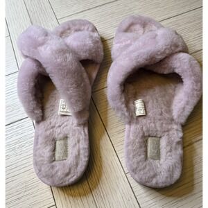 UGG Genuine Shearling Straps Fuzzette‎ Cozy Slippers Pink Lavender Comfy Sz 10